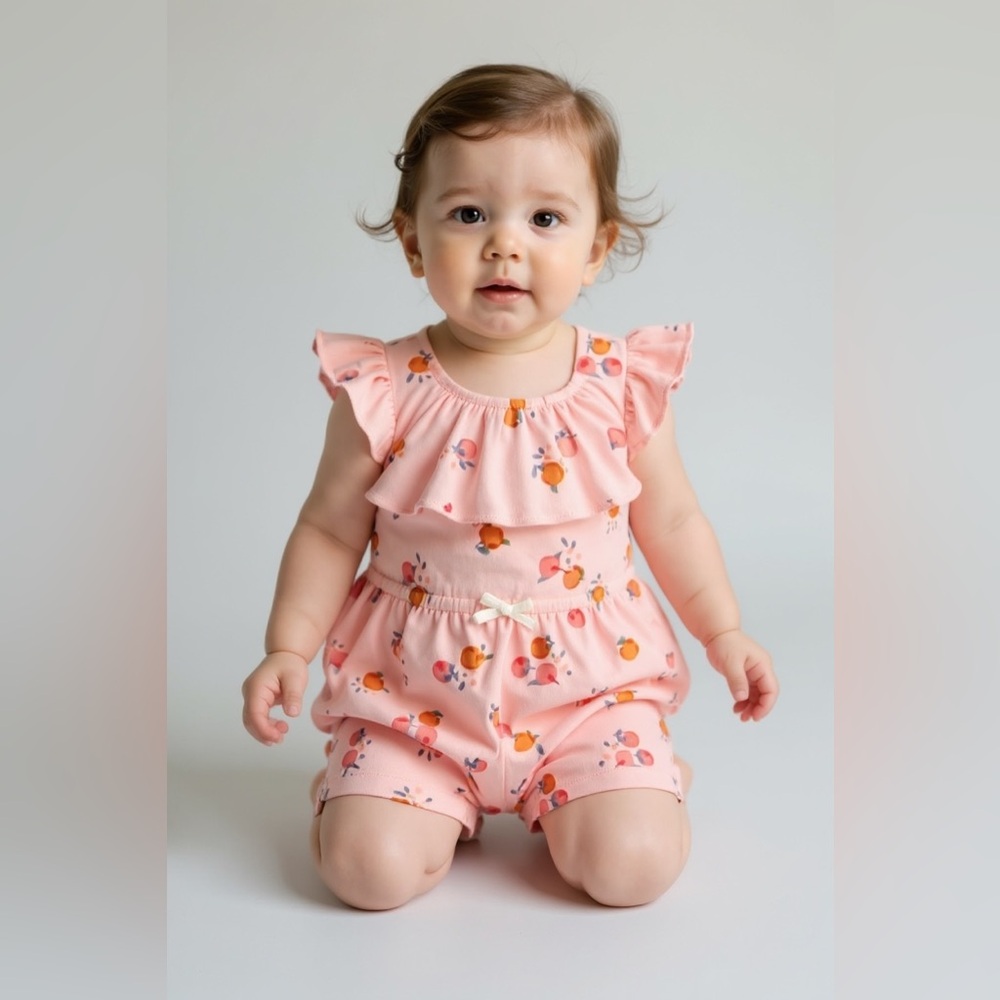 Carter's 9mo Peach Floral Baby Romper NWT